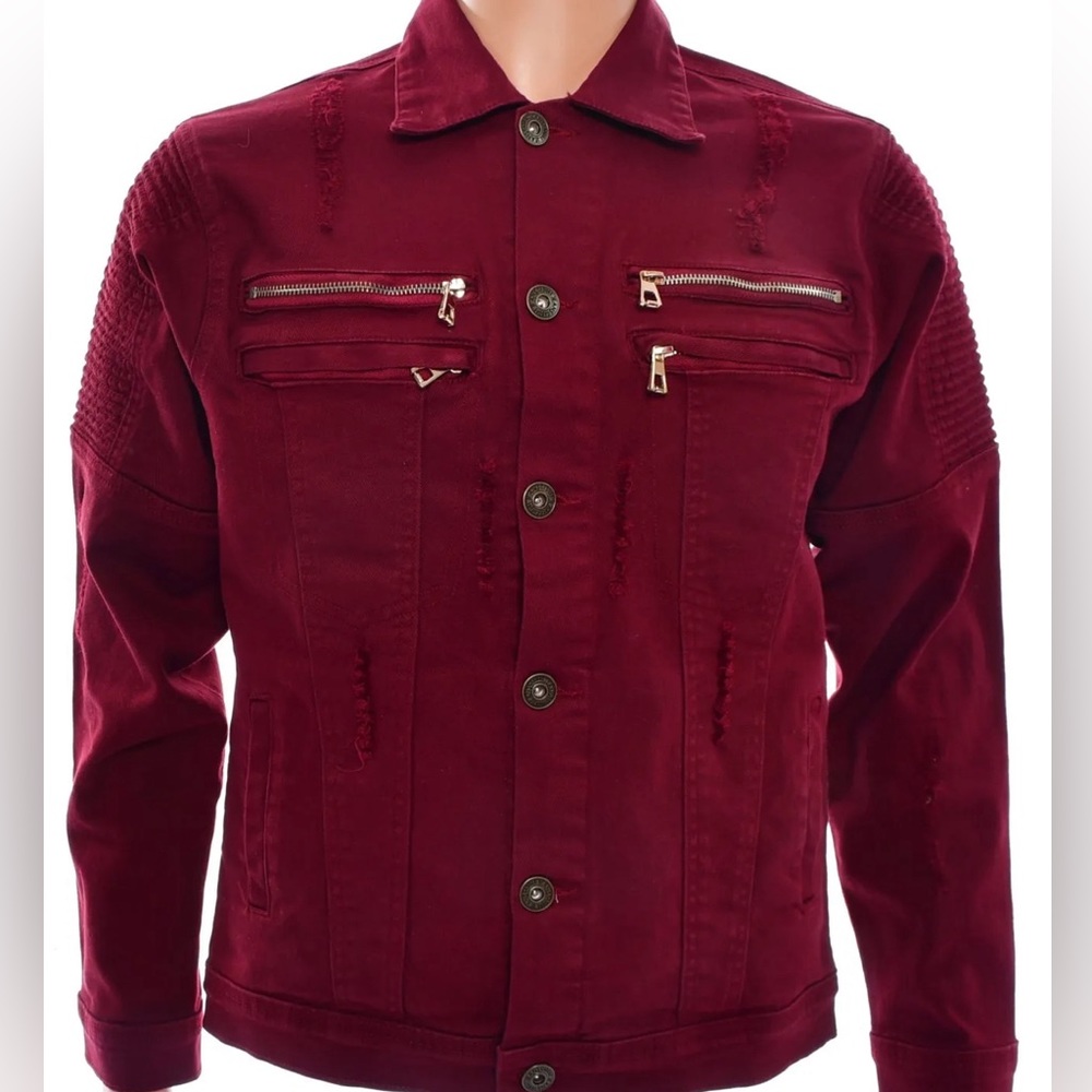 MEN’S FOCUS RIBBED ZIPPER JACKET-BURGUNDY
